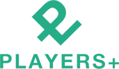 Teal green Players+ logo with a stylized P and L symbol above the text.