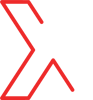 Stylized red and white outlined X character on a black background.